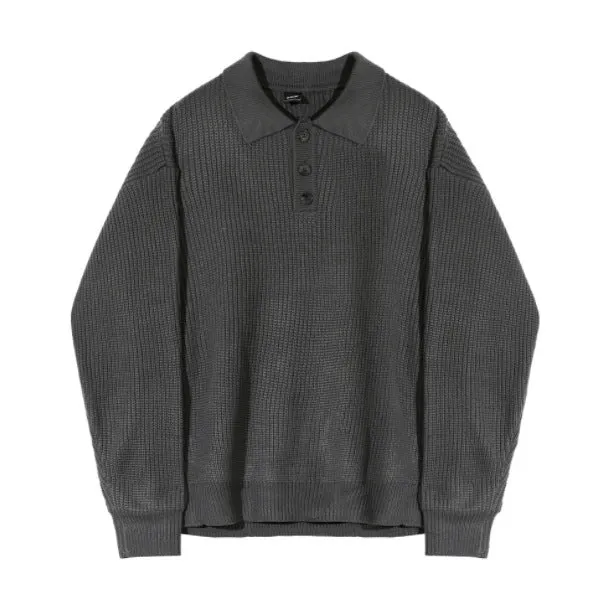 Voguable mens fashion Myq Lapel Long-Sleeved Sweater Men's Autumn Korean Style Loose High-Grade Lazy Style Solid Color Polo Collar Sweater