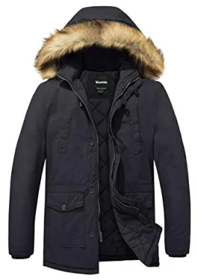 Wantdo Men's Winter Quilt-lined Warm Coat with Removable Hood Jacket Medium Grey