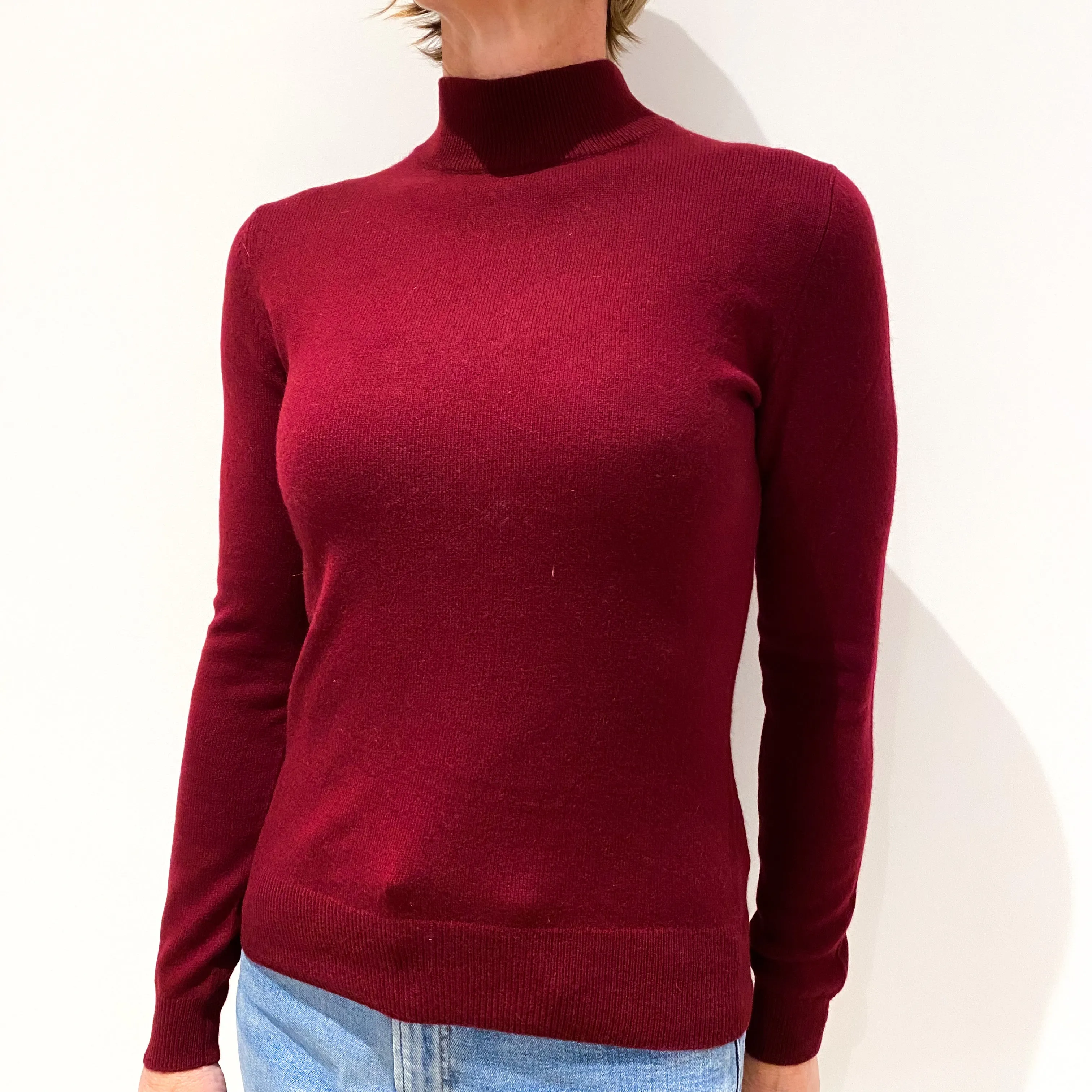 Wine Red Cashmere Polo Neck Jumper Small