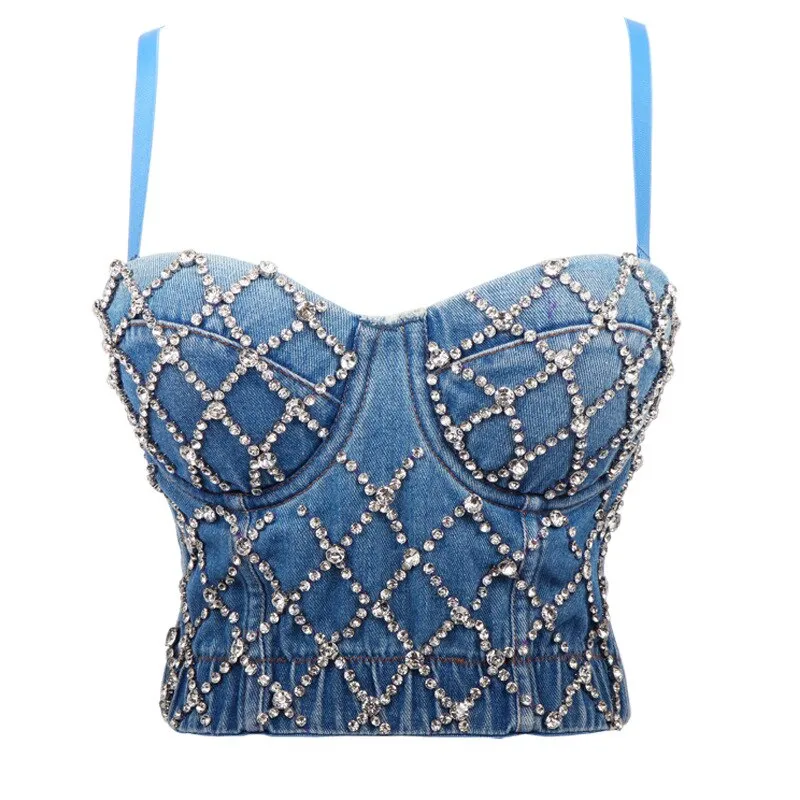 Women Crop Top Tank Sexy Cami Push Up Denim Bra Backless Party Club Vest
