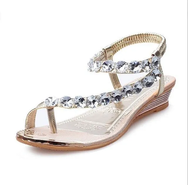 Womens Silver Rhinestone Slip on Sandals
