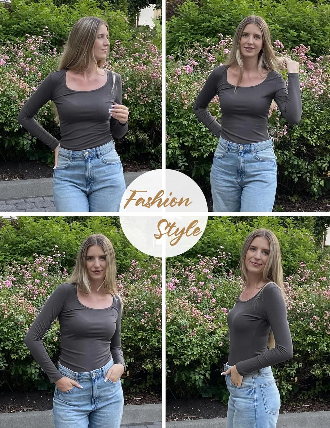 Zeagoo Women's Ribbed Long Sleeve T-Shirts Casual Crew Neck Slim Fit Shirt Soft Stretch Base Layer Lightweight Tops XS-XXL